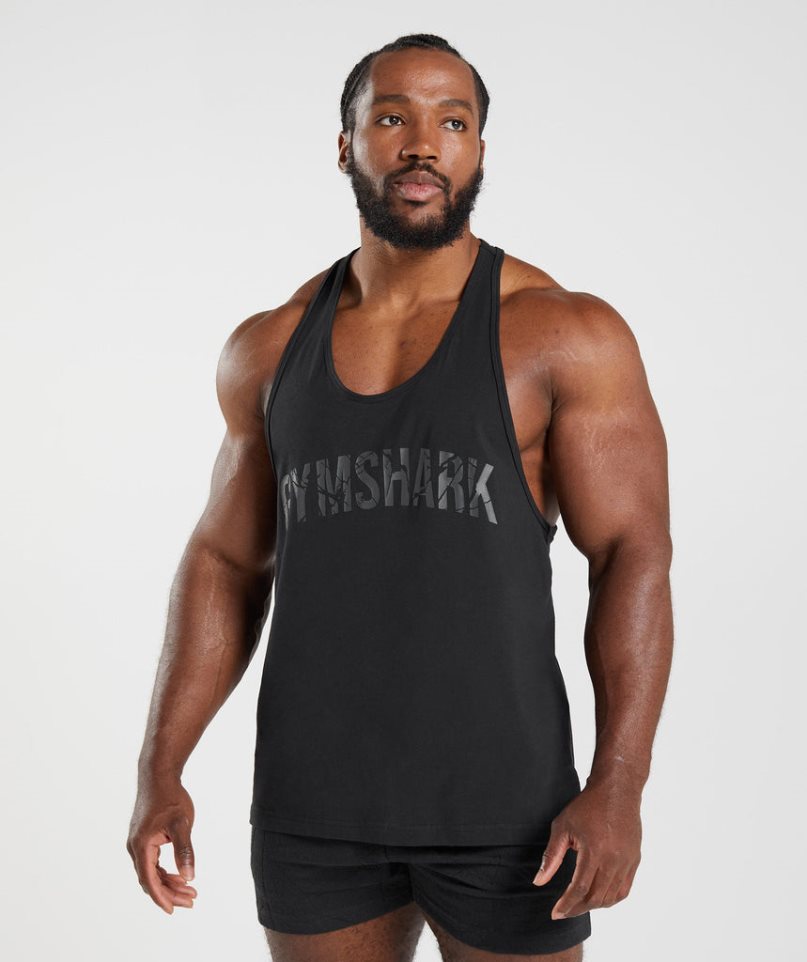 Men\'s Gymshark Power Stringer Tanks Black | CA 607N31